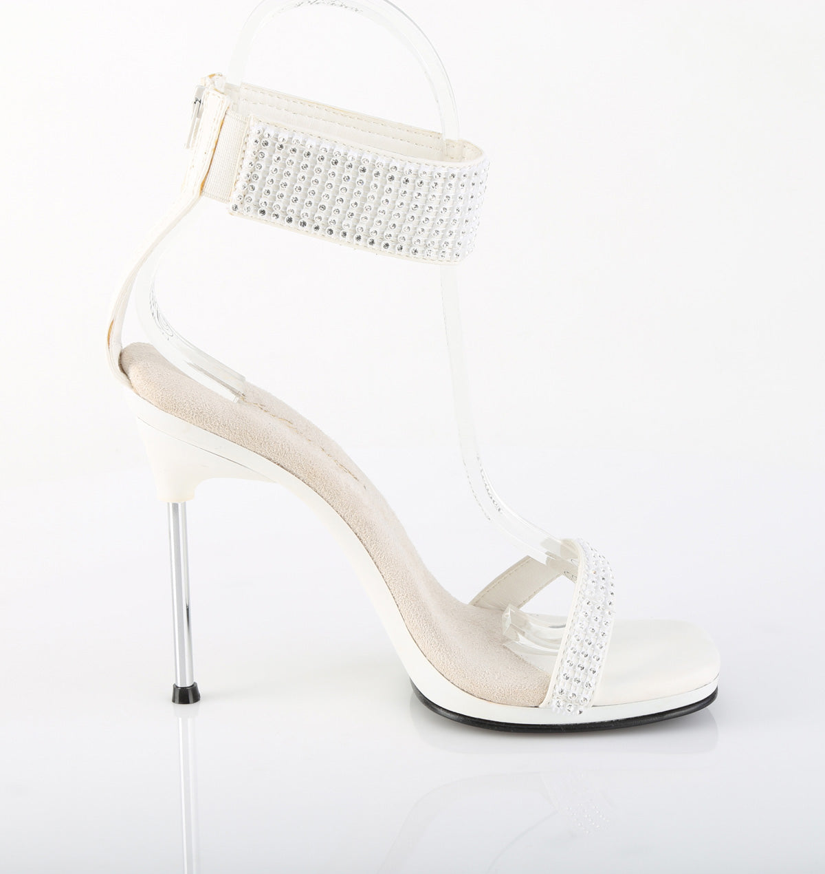 Fabulicious Chic-40 4.5 inch white rhinestone ankle cuff heel, inside view