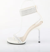 Fabulicious Chic-40 4.5 inch white rhinestone ankle cuff heel, side view of the heel