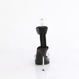 Fabulicious Chic-42 4.5 inch clear black rhinestone cuff stiletto sandal, back view of the heel