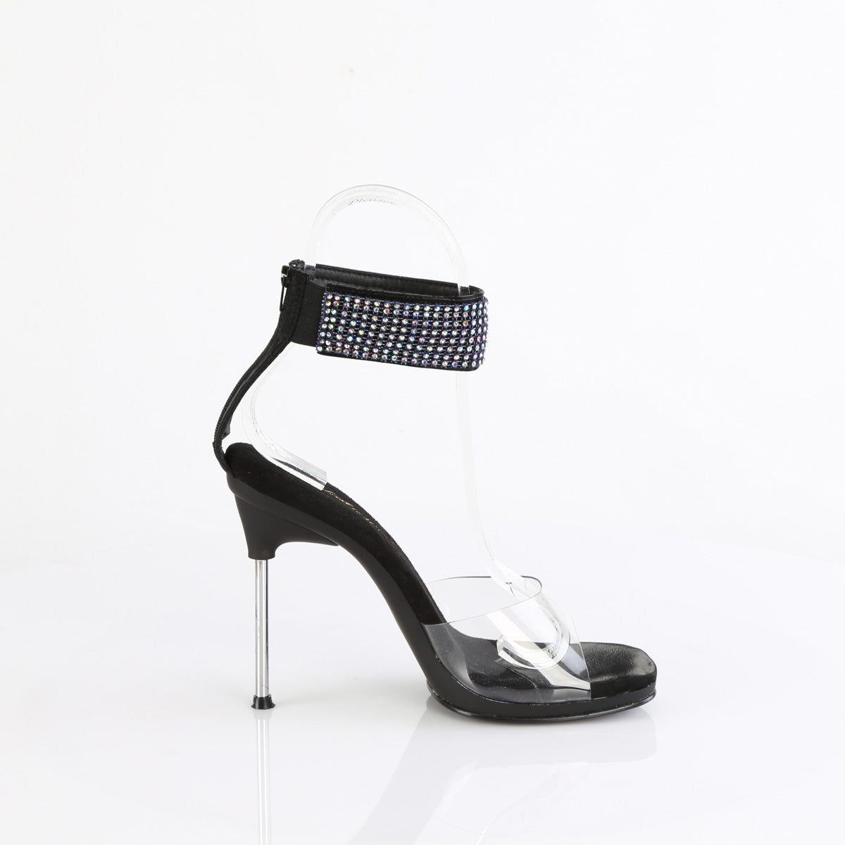 Fabulicious Chic-42 4.5 inch clear black rhinestone cuff stiletto sandal, inside view