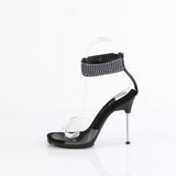 Fabulicious Chic-42 4.5 inch clear black rhinestone cuff stiletto sandal, side view of the heel