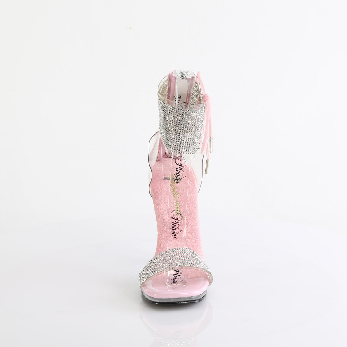 Fabulicious Chic-47 4.5 inch clear baby pink rhinestone ankle cuff sandal, front view