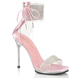 Fabulicious Chic-47 4.5 inch clear baby pink rhinestone ankle cuff sandal, three-quarter view on white