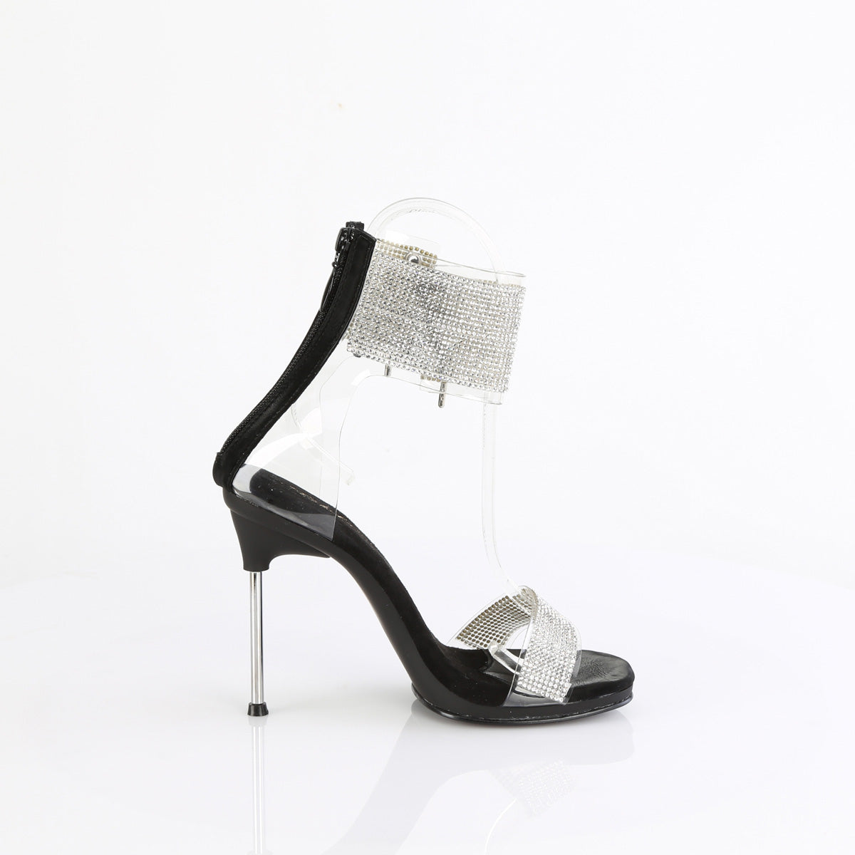 Fabulicious Chic-47 4.5 inch clear black rhinestone ankle cuff sandal, inside view