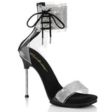 Fabulicious Chic-47 4.5 inch clear black rhinestone ankle cuff sandal, three-quarter view on white