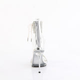 Fabulicious Chic-47 4.5 inch clear silver rhinestone ankle cuff sandal, back view of the heel
