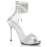 Fabulicious Chic-47 4.5 inch clear silver rhinestone ankle cuff sandal, three-quarter view on white