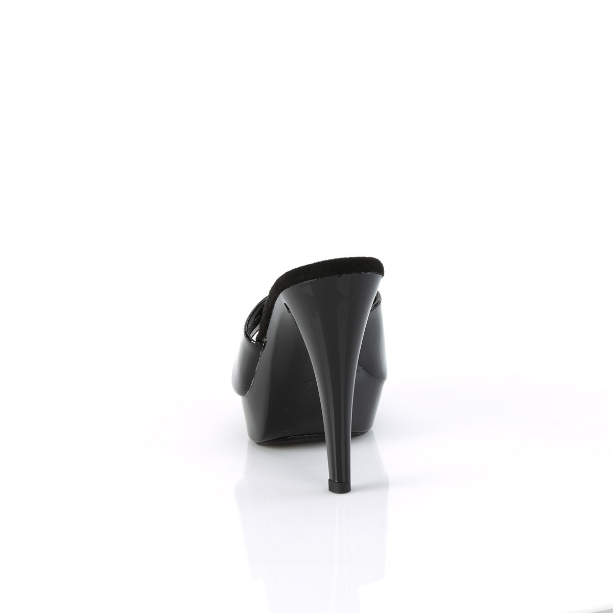 Fabulicious Cocktail-501 5 inch black platform slide, back view of the heel