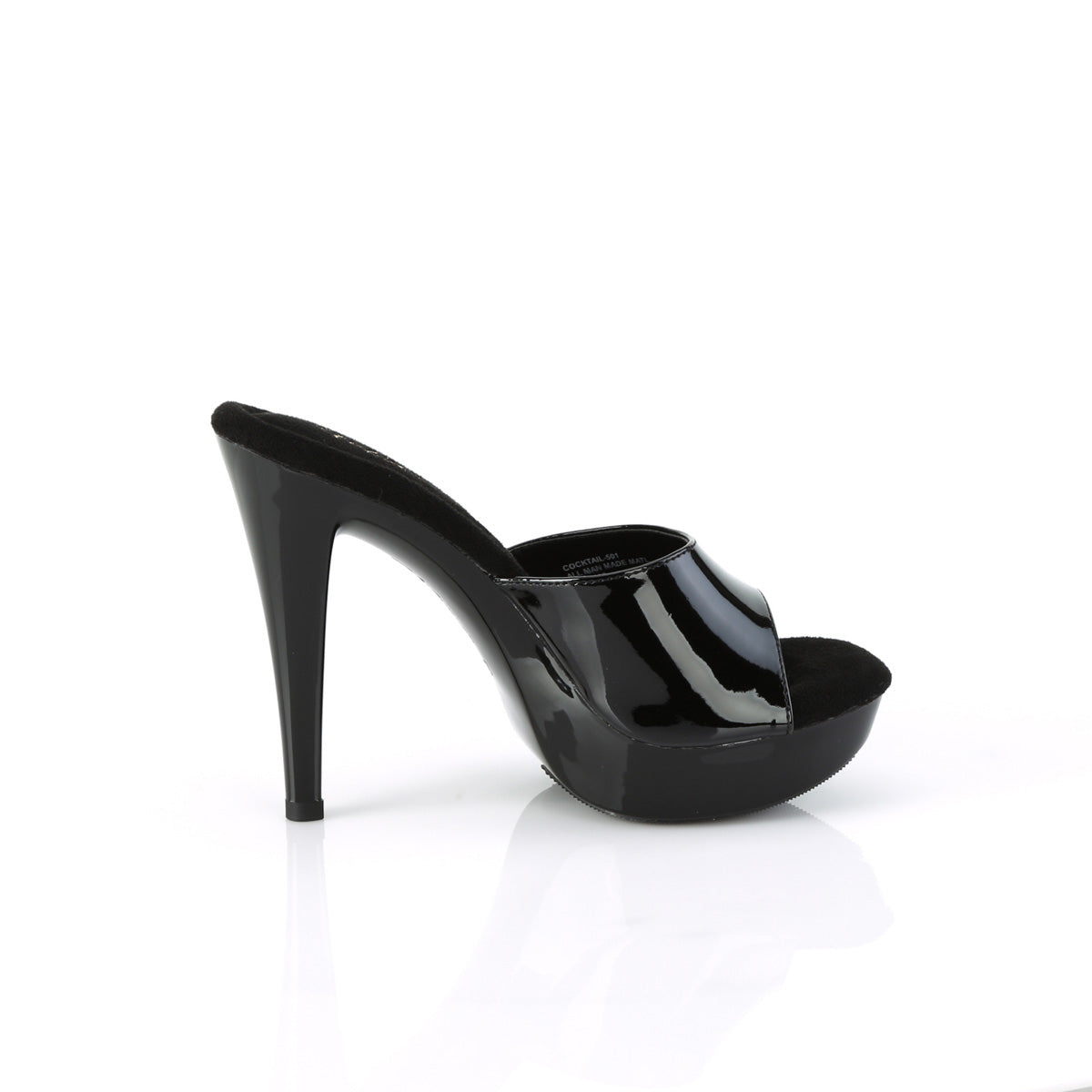 Fabulicious Cocktail-501 5 inch black platform slide, inside view