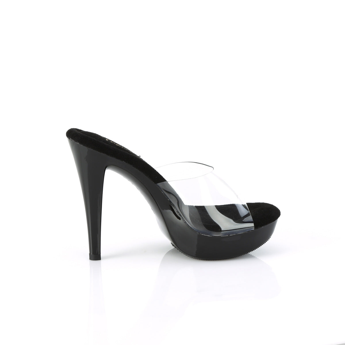 Fabulicious Cocktail-501 5 inch clear black platform slide, inside view