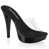 Fabulicious Cocktail-501 5 inch clear black platform slide, three-quarter view on white