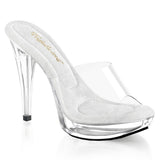 Fabulicious Cocktail-501 5 inch clear platform slide, three-quarter view on white