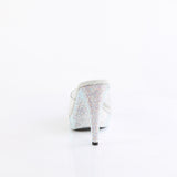Fabulicious Cocktail-501DM 5 inch clear silver rhinestone-encrusted platform slide, back view of the heel
