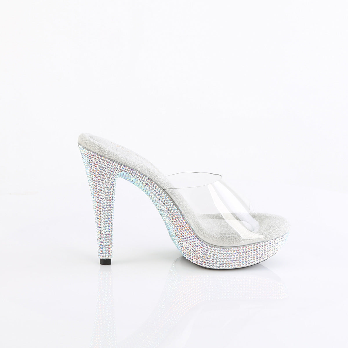 Fabulicious Cocktail-501DM 5 inch clear silver rhinestone-encrusted platform slide, inside view