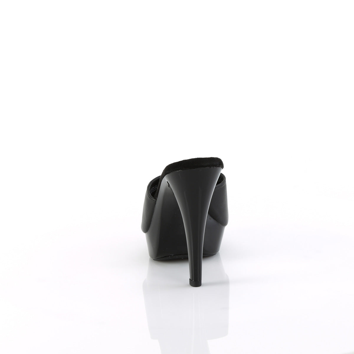 Fabulicious Cocktail-501L 5 inch black leather platform slide, back view of the heel