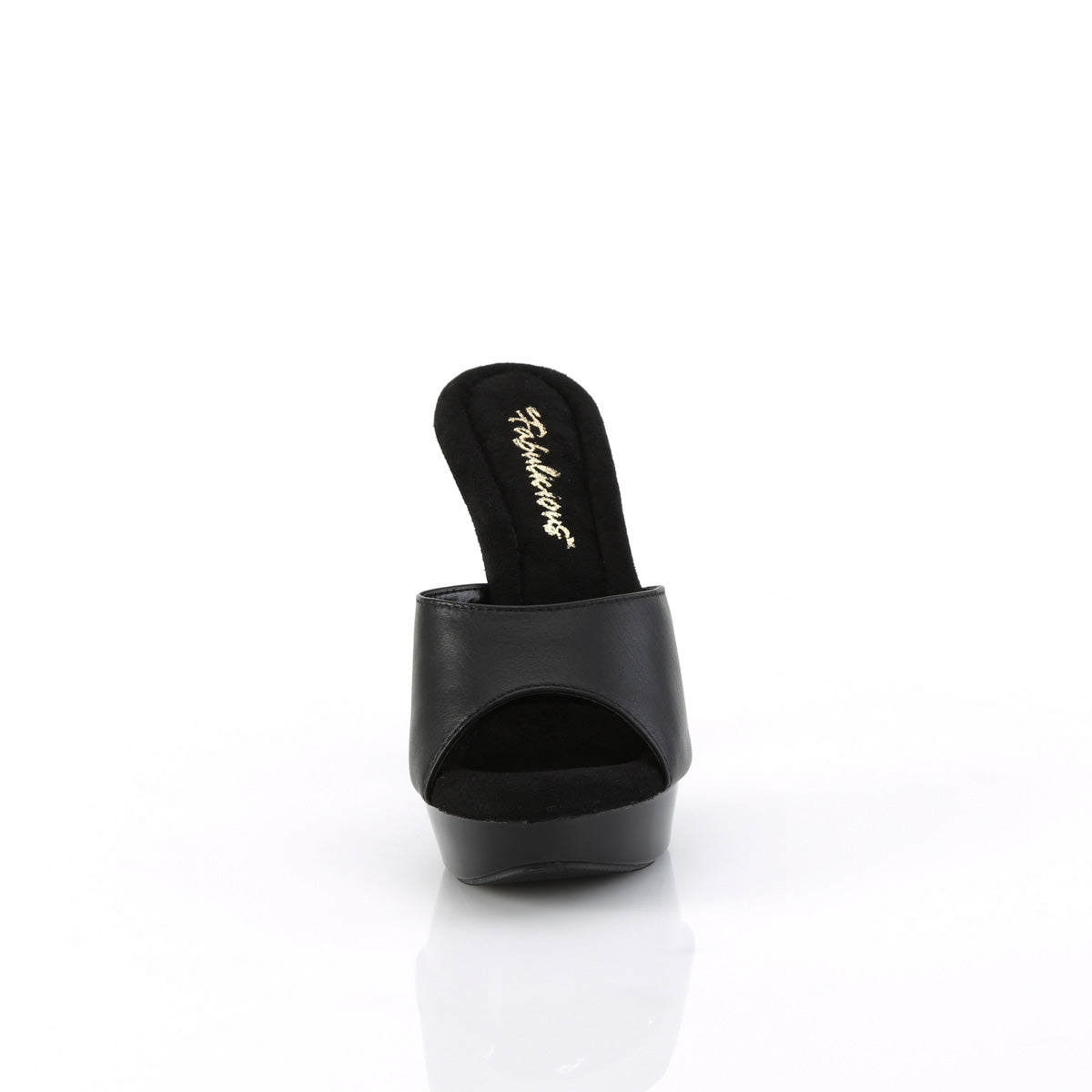 Fabulicious Cocktail-501L 5 inch black leather platform slide, front view