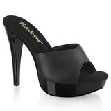 Fabulicious Cocktail-501L 5 inch black leather platform slide, three-quarter view on white