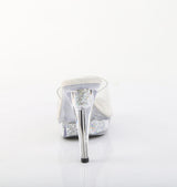 Fabulicious Cocktail-501RSI 5 inch clear silver rhinestone insert platform slide, back view of the heel