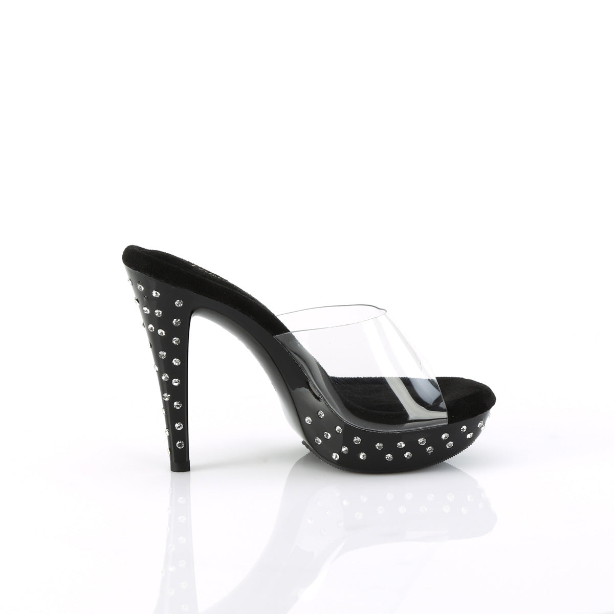 Fabulicious Cocktail-501SDT 5 inch clear black rhinestone studded platform slide, inside view