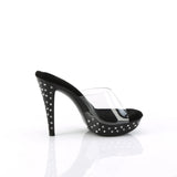 Fabulicious Cocktail-501SDT 5 inch clear black rhinestone studded platform slide, inside view