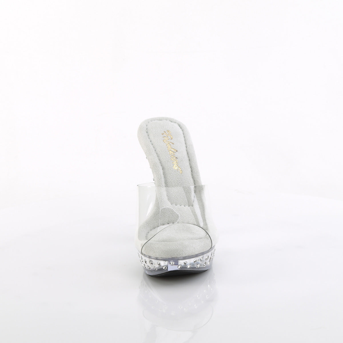 Fabulicious Cocktail-501SDT 5 inch clear rhinestone studded platform slide, front view
