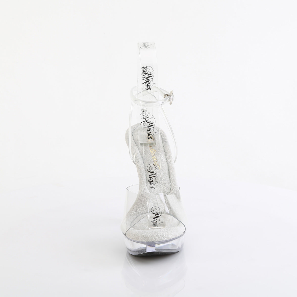 Fabulicious Cocktail-506 5 inch clear wrap ankle strap sandal, front view