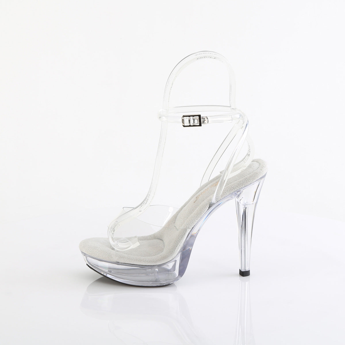 Fabulicious Cocktail-506 5 inch clear wrap ankle strap sandal, side view of the heel