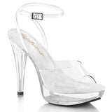 Fabulicious Cocktail-506 5 inch clear wrap ankle strap sandal, three-quarter view on white