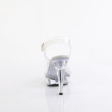 Fabulicious Cocktail-507 5 inch clear criss cross ankle strap sandal, back view of the heel