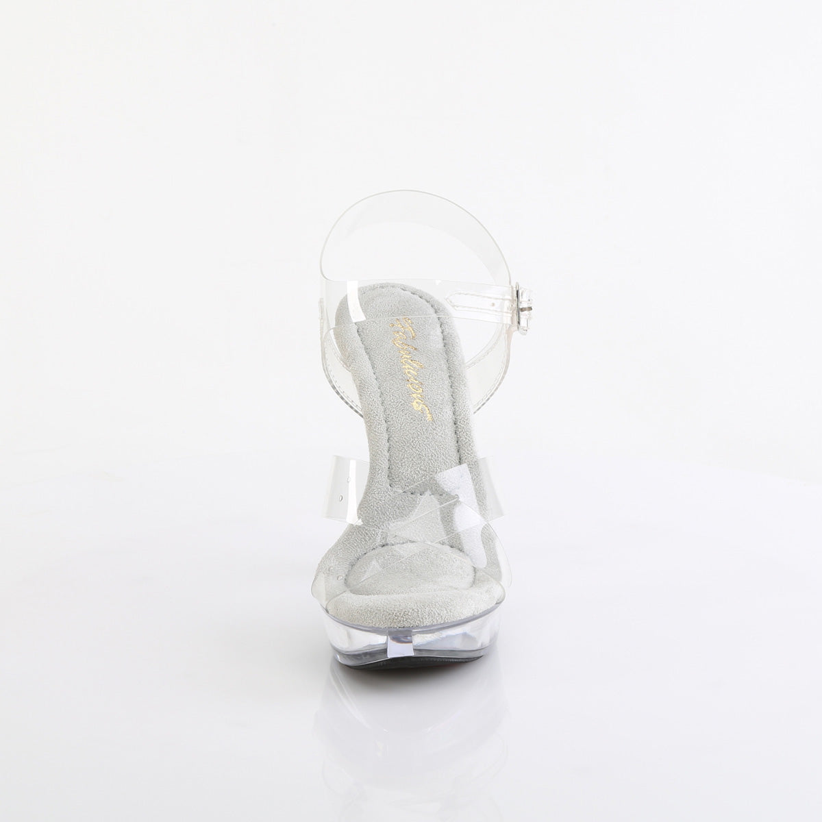 Fabulicious Cocktail-507 5 inch clear criss cross ankle strap sandal, front view