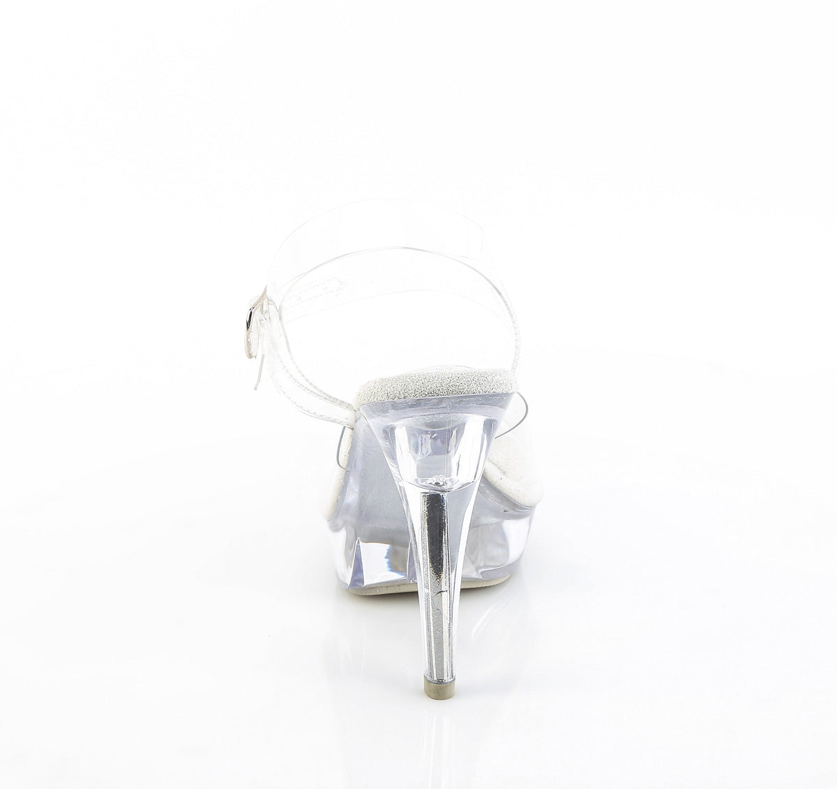 Fabulicious Cocktail-508 5 inch all clear ankle strap sandal, back view of the heel