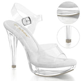 Fabulicious Cocktail-508 5 inch all clear ankle strap sandal, three-quarter view on white