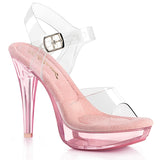 Fabulicious Cocktail-508 5 inch baby pink ankle strap sandal, three-quarter view on white