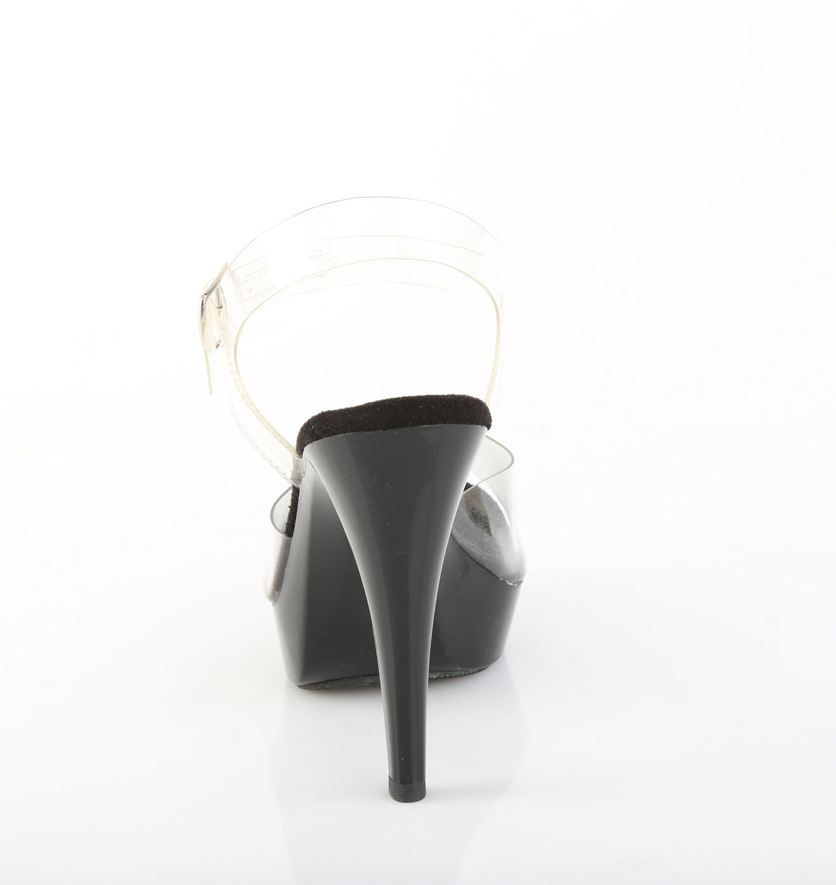 Fabulicious Cocktail-508 5 inch clear black ankle strap sandal, back view of the heel