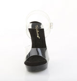 Fabulicious Cocktail-508 5 inch clear black ankle strap sandal, front view
