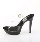 Fabulicious Cocktail-508 5 inch clear black ankle strap sandal, side view of the heel