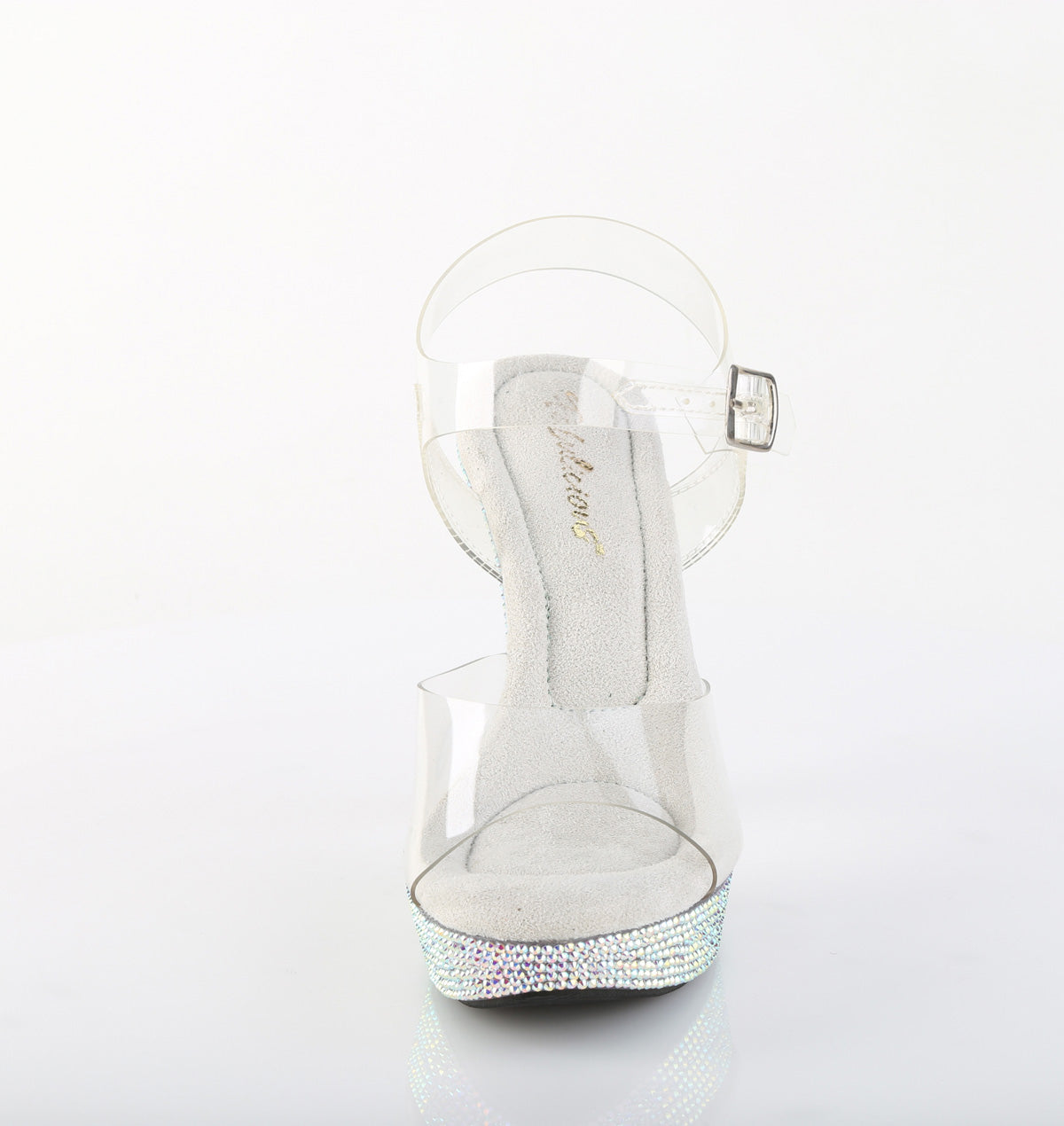 Fabulicious Cocktail-508DM 5 inch clear silver rhinestone-encrusted ankle strap sandal, front view