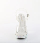 Fabulicious Cocktail-508DM 5 inch clear silver rhinestone-encrusted ankle strap sandal, front view