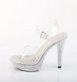 Fabulicious Cocktail-508DM 5 inch clear silver rhinestone-encrusted ankle strap sandal, side view of the heel