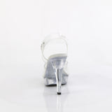 Fabulicious Cocktail-508MG 5 inch clear glitter platform ankle strap sandal, back view of the heel