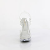 Fabulicious Cocktail-508MG 5 inch clear glitter platform ankle strap sandal, front view