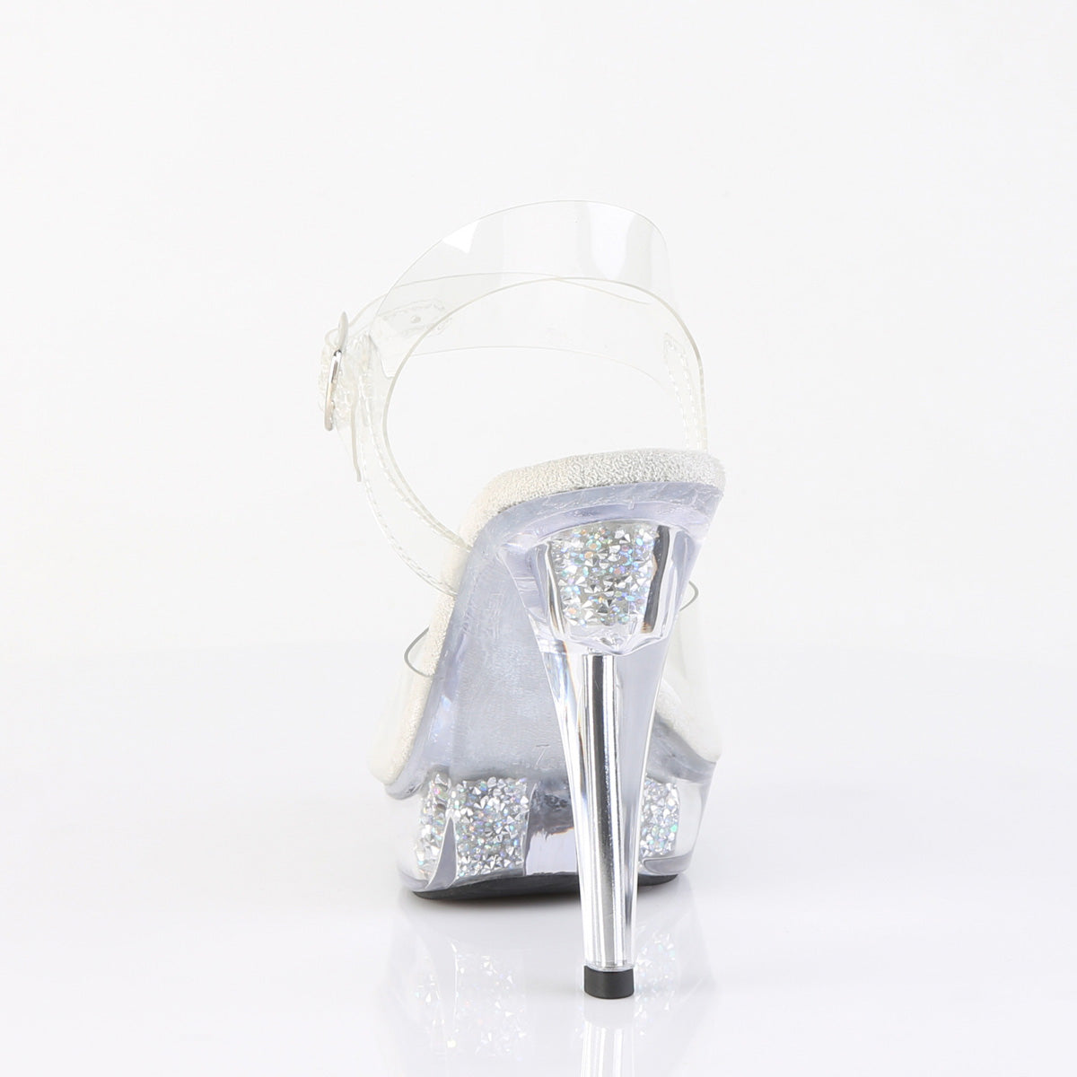 Fabulicious Cocktail-508RSI 5 inch clear silver rhinestone insert ankle strap sandal, back view of the heel