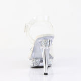 Fabulicious Cocktail-508RSI 5 inch clear silver rhinestone insert ankle strap sandal, back view of the heel
