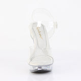 Fabulicious Cocktail-508RSI 5 inch clear silver rhinestone insert ankle strap sandal, front view
