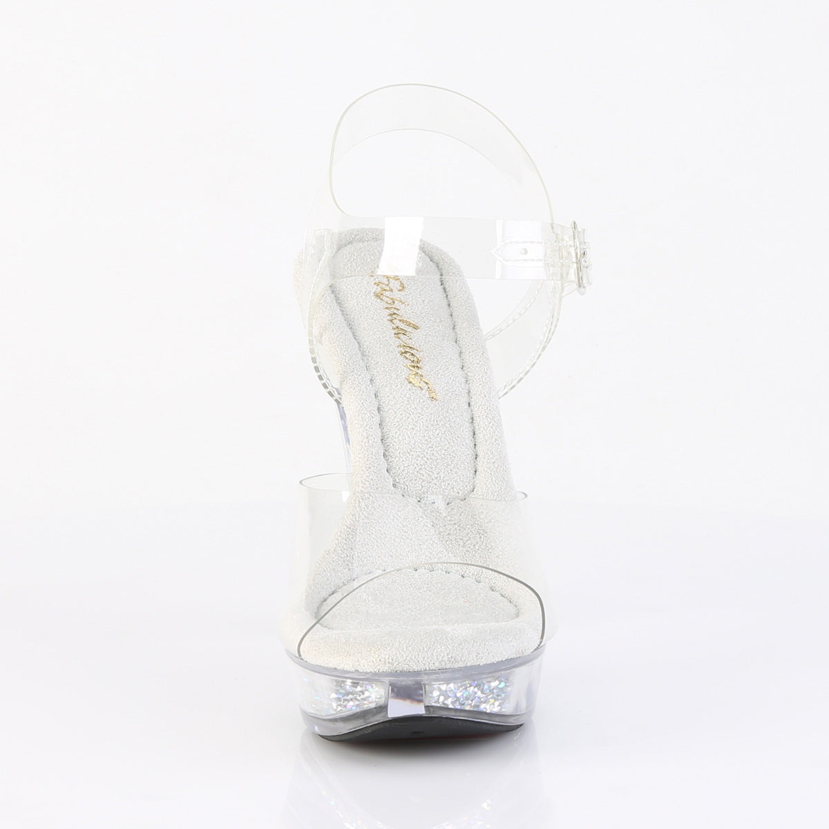 Fabulicious Cocktail-508RSI 5 inch clear silver rhinestone insert ankle strap sandal, front view