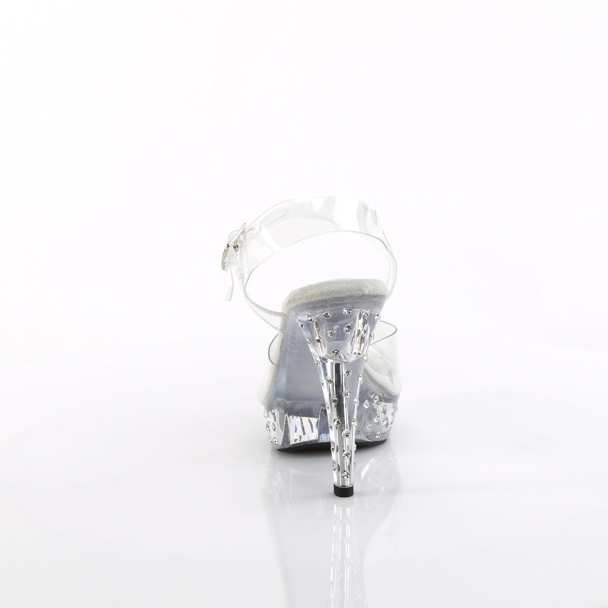 Fabulicious Cocktail-508SDT 5 inch clear rhinestone studded ankle strap sandal, back view of the heel