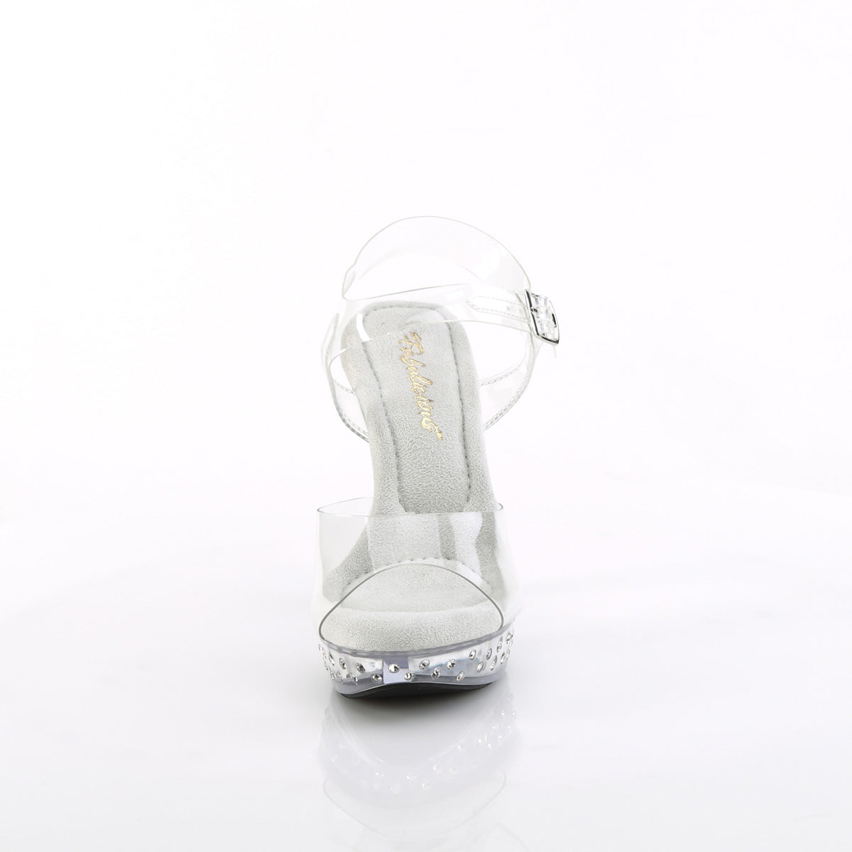 Fabulicious Cocktail-508SDT 5 inch clear rhinestone studded ankle strap sandal, front view