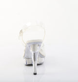 Fabulicious Cocktail-508SRSI 5 inch clear silver rhinestone heel ankle strap sandal, back view of the heel