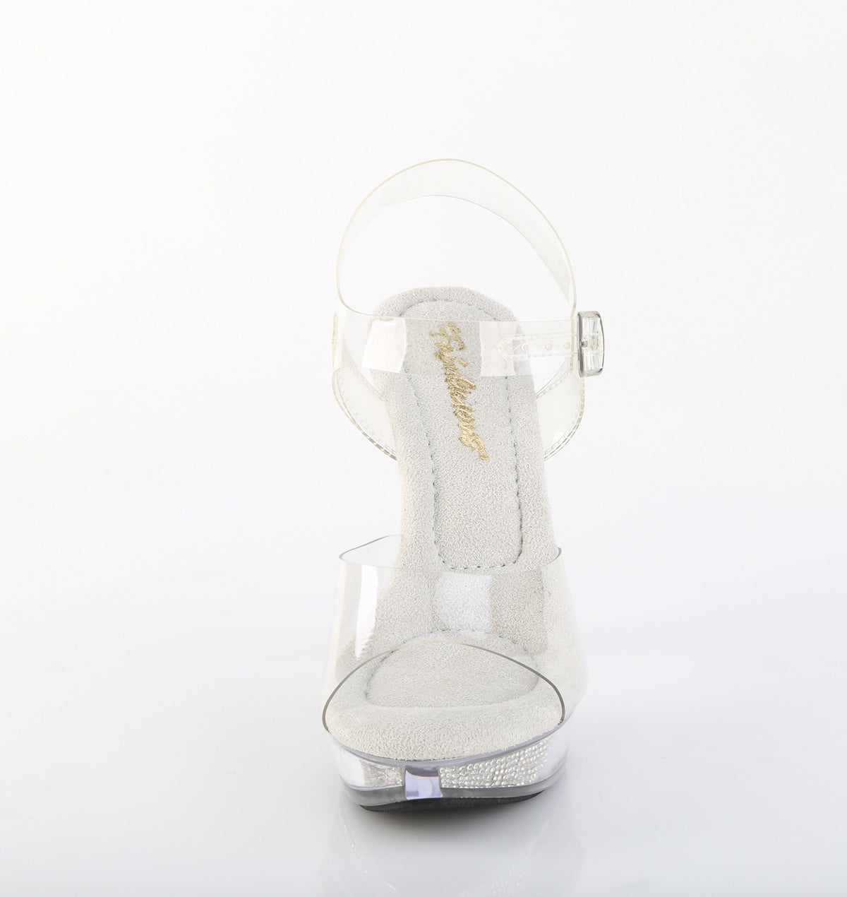 Fabulicious Cocktail-508SRSI 5 inch clear silver rhinestone heel ankle strap sandal, front view