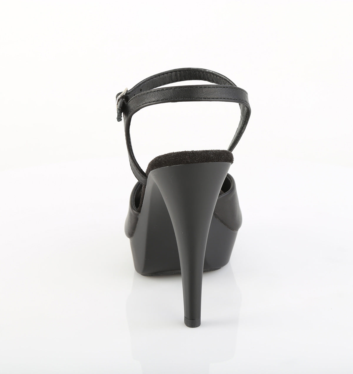 Fabulicious Cocktail-509 5 inch black faux leather ankle strap sandal, back view of the heel